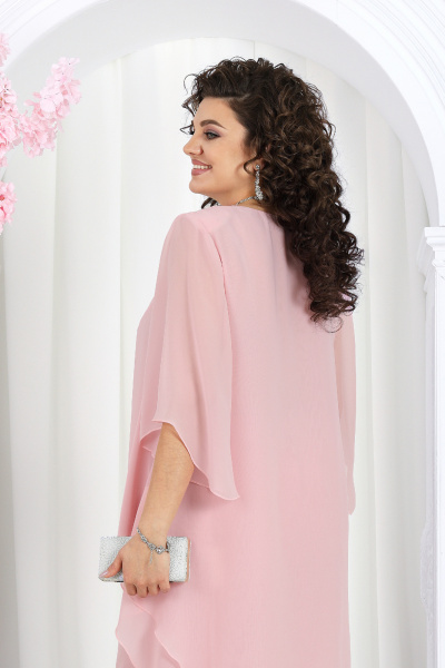 Нарядный брючный костюм из шифона с асимметричной туникой Ninele 6063 розовый - фото 7