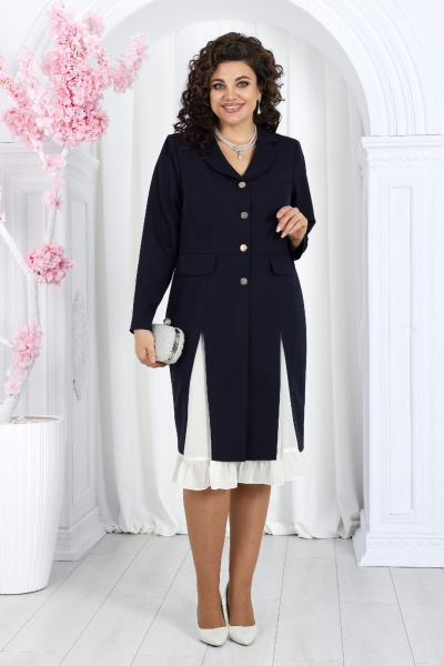 Нарядный костюм из жакета и юбки с воздушной отделкой Ninele 7483 синий - фото 1