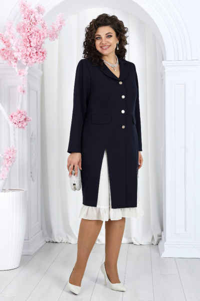 Нарядный костюм из жакета и юбки с воздушной отделкой Ninele 7483 синий - фото 3