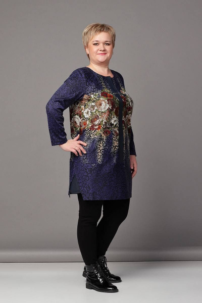 Туника прямого силуэта из трикотажа, демисезон, базовая модель Соджи 289 синий - фото 2