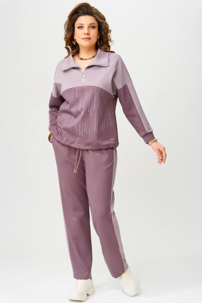 Спортивный комплект джемпер с лампасами и брюки на резинке Fita 1862 сирень - фото 1