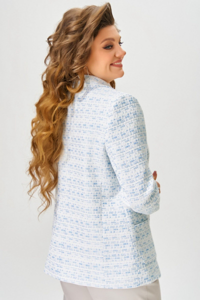 Жакет из хлопковой ткани с рельефами и лацканами Fita 20661 бело-голубой - фото 10