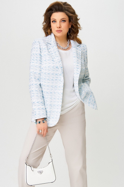 Жакет из хлопковой ткани с рельефами и лацканами Fita 20661 бело-голубой - фото 6