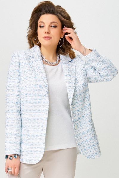 Жакет из хлопковой ткани с рельефами и лацканами Fita 20661 бело-голубой - фото 5