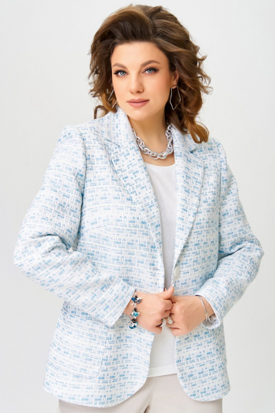 Жакет из хлопковой ткани с рельефами и лацканами Fita 20661 бело-голубой - фото 4