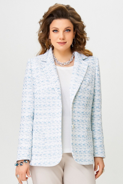Жакет из хлопковой ткани с рельефами и лацканами Fita 20661 бело-голубой - фото 3