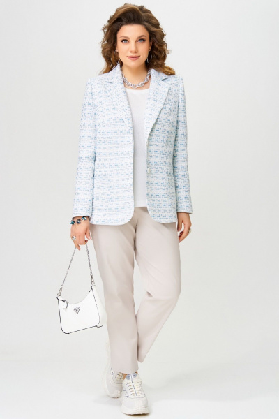 Двойка джинсы и жакет из плотного хлопка с рельефами Fita 3022 бежево-голубой - фото 1