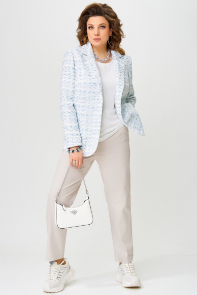 Двойка джинсы и жакет из плотного хлопка с рельефами Fita 3022 бежево-голубой - фото 2