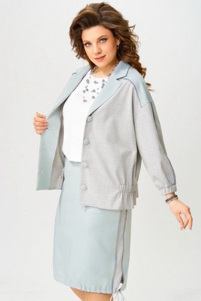 Комплект тройка Бояна: бомбер, юбка и майка-топ Fita 4031 серо-мятный - фото 6