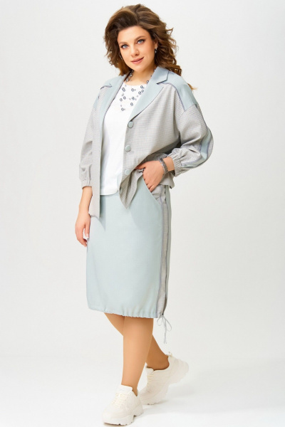 Комплект тройка Бояна: бомбер, юбка и майка-топ Fita 4031 серо-мятный - фото 5