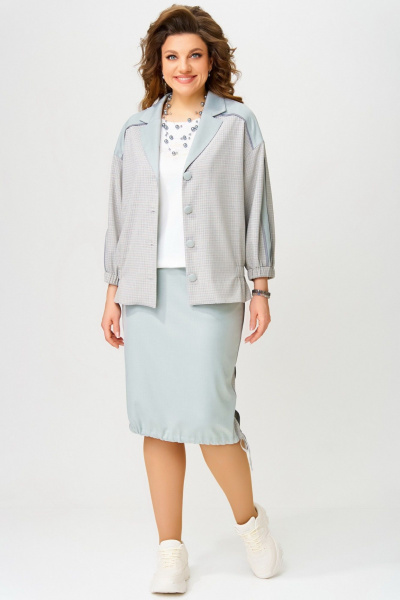 Комплект тройка Бояна: бомбер, юбка и майка-топ Fita 4031 серо-мятный - фото 2