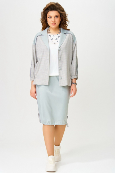 Комплект тройка Бояна: бомбер, юбка и майка-топ Fita 4031 серо-мятный - фото 1