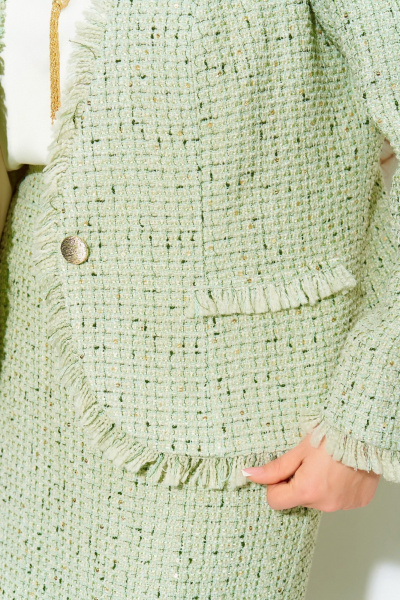 Трехпредметный деловой комплект с жакетом и юбкой из твида Fita 4051 зеленый - фото 8