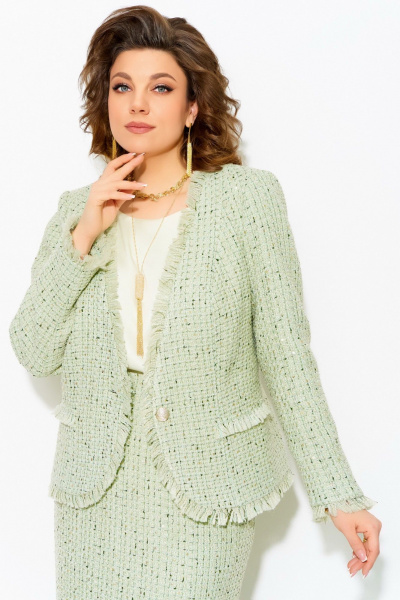Трехпредметный деловой комплект с жакетом и юбкой из твида Fita 4051 зеленый - фото 6