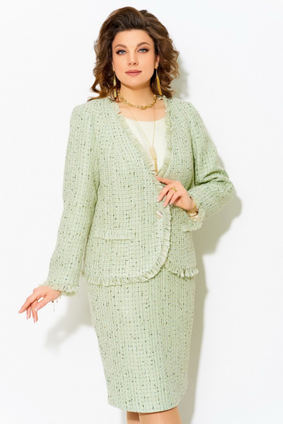 Трехпредметный деловой комплект с жакетом и юбкой из твида Fita 4051 зеленый - фото 4