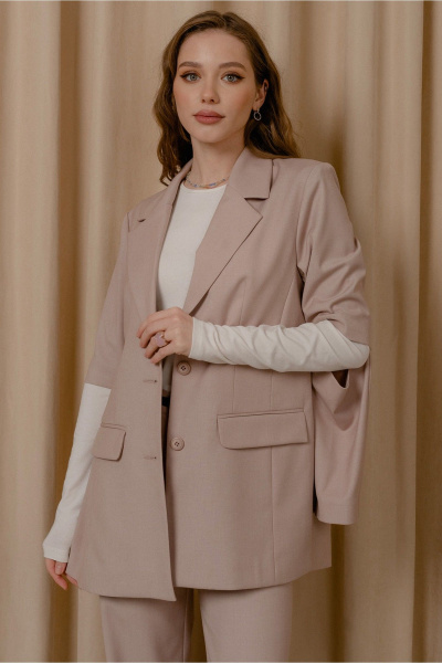 Бежевый жакет прямого силуэта с карманами и ремнем JRSy 2497 бежевый - фото 5