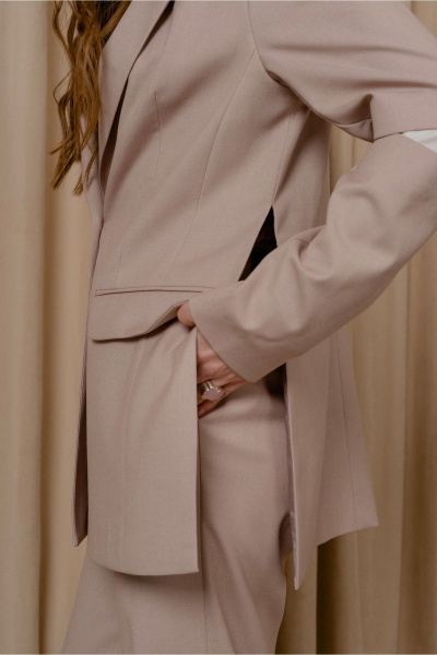 Бежевый жакет прямого силуэта с карманами и ремнем JRSy 2497 бежевый - фото 4