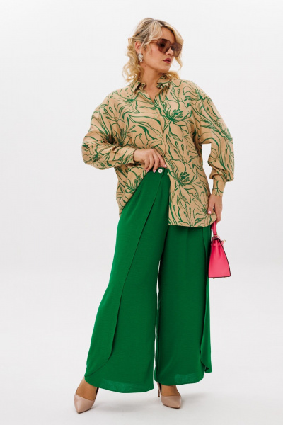 Бежевые широкой брюки-кюлоты с застежкой и складками LM К5024 - фото 12