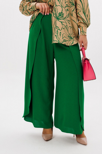 Бежевые широкой брюки-кюлоты с застежкой и складками LM К5024 - фото 6