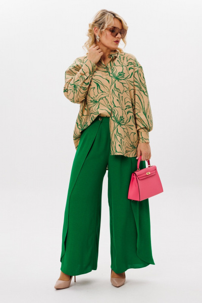 Бежевые широкой брюки-кюлоты с застежкой и складками LM К5024 - фото 4