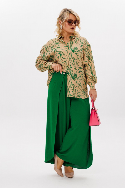 Бежевые широкой брюки-кюлоты с застежкой и складками LM К5024 - фото 2