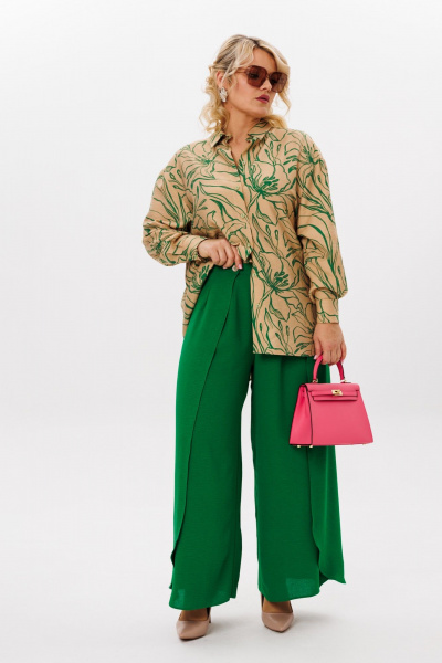 Бежевые широкой брюки-кюлоты с застежкой и складками LM К5024 - фото 1