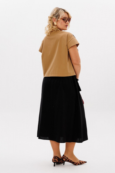 Бежево-черный комплект: блуза и миди юбка с карманами LM К5026 - фото 9