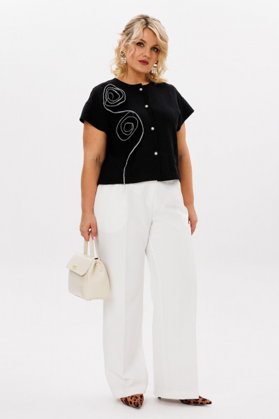 Белый укороченный топ и широкие брюки с складками LM К5027 - фото 3