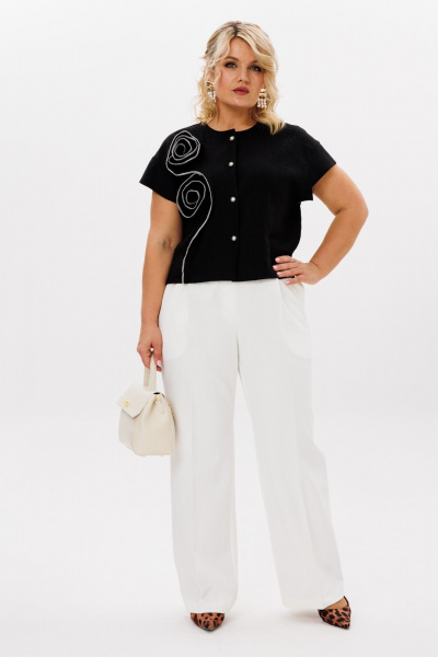 Белый укороченный топ и широкие брюки с складками LM К5027 - фото 2