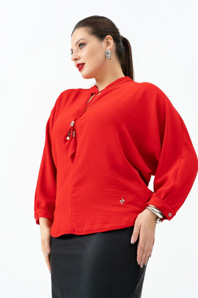 Демисезонная блузка в стиле на каждый день с завязкой Andina 128-6 алый - фото 8