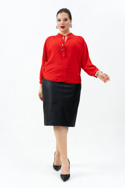 Демисезонная блузка в стиле на каждый день с завязкой Andina 128-6 алый - фото 7