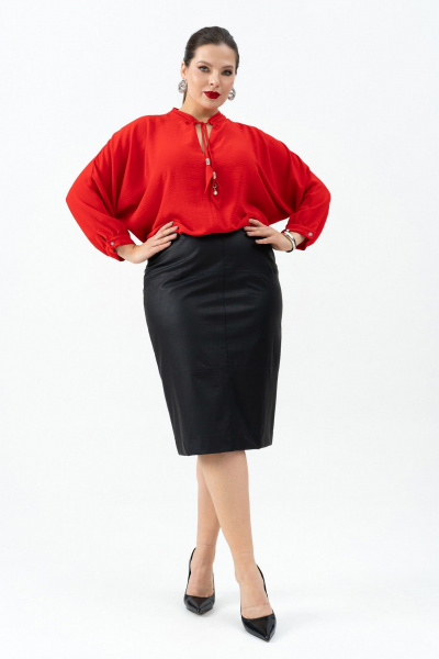 Демисезонная блузка в стиле на каждый день с завязкой Andina 128-6 алый - фото 6