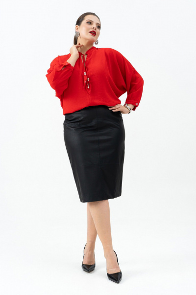 Демисезонная блузка в стиле на каждый день с завязкой Andina 128-6 алый - фото 3