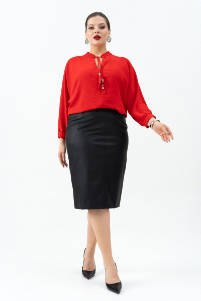 Костюм юбка и блуза из текстиля для любого мероприятия Andina 969 алый/черный - фото 11