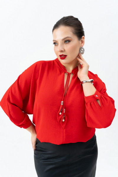 Костюм юбка и блуза из текстиля для любого мероприятия Andina 969 алый/черный - фото 8