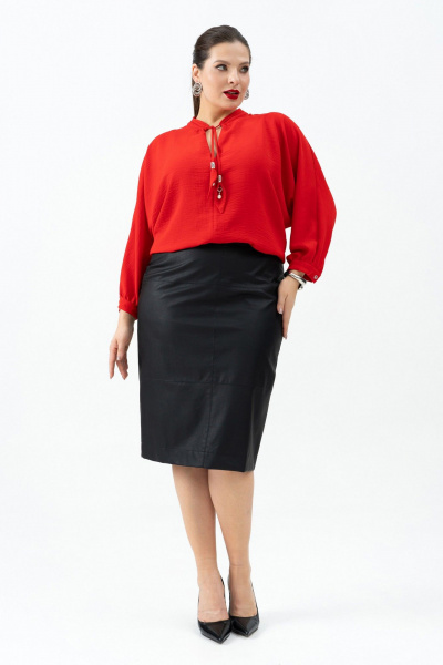 Костюм юбка и блуза из текстиля для любого мероприятия Andina 969 алый/черный - фото 4