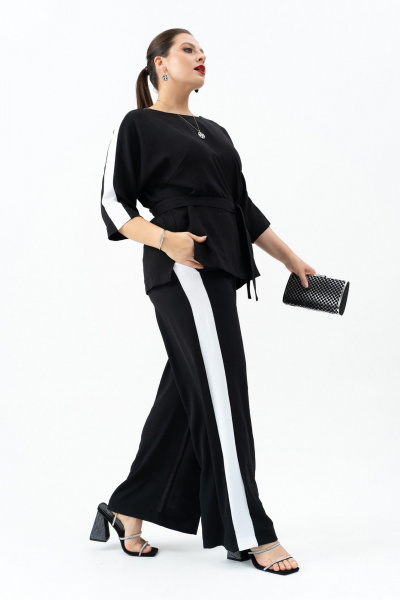 Черный брючный костюм с туникой и контрастными вставками Andina 972 черный/белый - фото 13