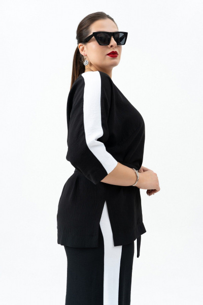 Черный брючный костюм с туникой и контрастными вставками Andina 972 черный/белый - фото 10