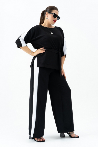 Черный брючный костюм с туникой и контрастными вставками Andina 972 черный/белый - фото 6