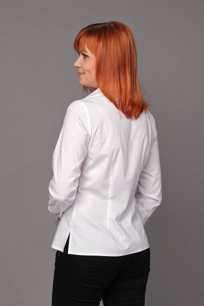 Круглогодичная белая блуза из текстиля с разрезами и талевыми вытачками Соджи 456 белый - фото 3