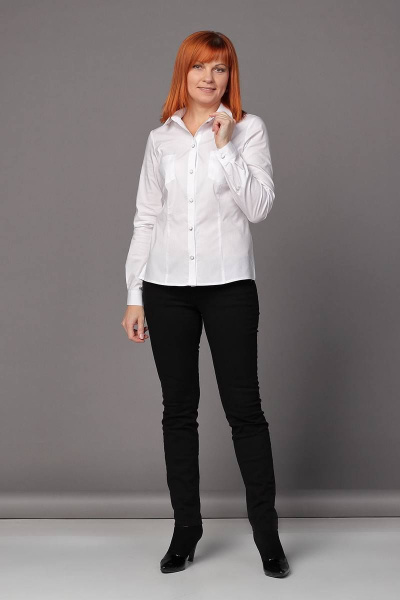 Круглогодичная белая блуза из текстиля с разрезами и талевыми вытачками Соджи 456 белый - фото 6