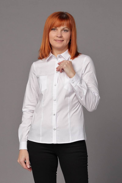 Круглогодичная белая блуза из текстиля с разрезами и талевыми вытачками Соджи 456 белый - фото 2
