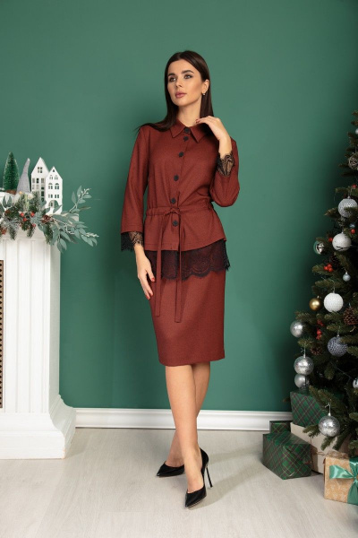 Жакет, юбка SandyNa 13869 красное_дерево - фото 5