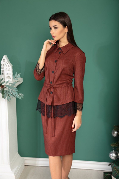 Жакет, юбка SandyNa 13869 красное_дерево - фото 2
