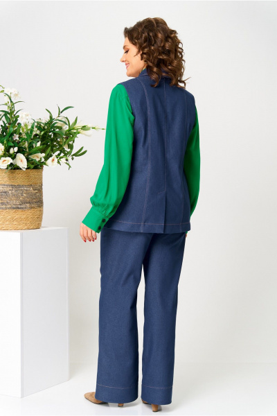 Джинсовый жилет приталенный с однобортным кроем и карманами AVA fashion М-109 синий - фото 7