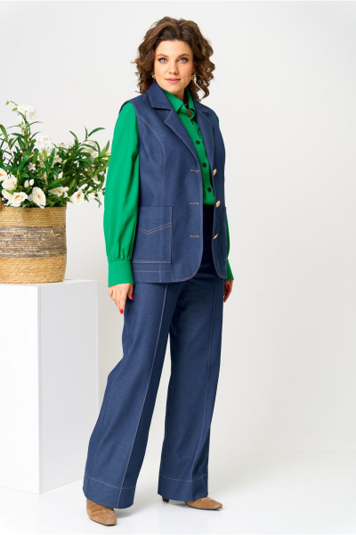 Джинсовый жилет приталенный с однобортным кроем и карманами AVA fashion М-109 синий - фото 3