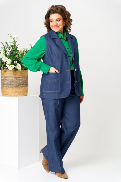 Джинсовый жилет приталенный с однобортным кроем и карманами AVA fashion М-109 синий - фото 2