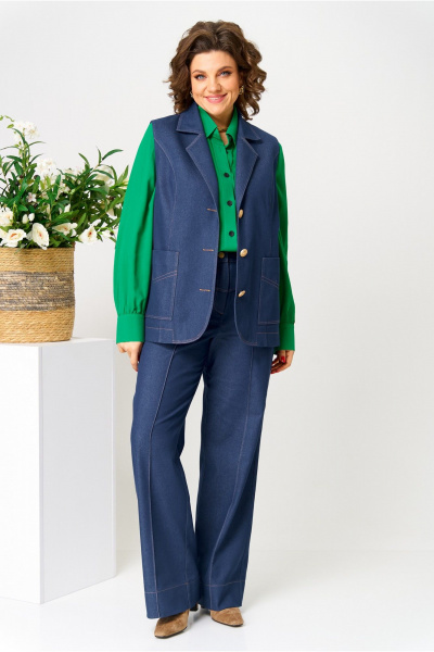 Джинсовый жилет приталенный с однобортным кроем и карманами AVA fashion М-109 синий - фото 1