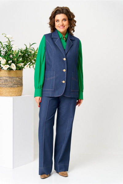 Демисезонные джинсовые брюки с клеш и высокой посадкой AVA fashion М-110 синий - фото 1