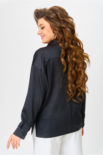 Классическая ассиметричная рубашка с драпировкой и коротким рукавом Danaida 2258 черный_атлас - фото 13